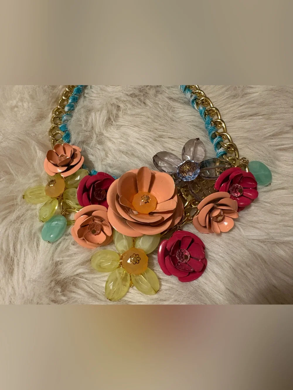 Aratta Multicolor Floral Statement Necklace - Peach, Pink, Yellow & Aqua